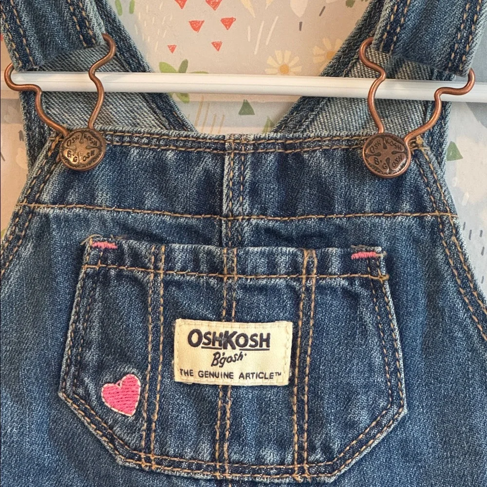 Oshkosh Baby B’gosh 6 Mo Butterfly Heart Embroidered 100% Cotton Denim Overalls